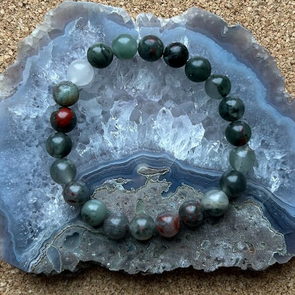 BLOODSTONE Gemstone Bracelet - Crystal - Natural Stone Charka Gift Yoga Chakra - Picture 1 of 1